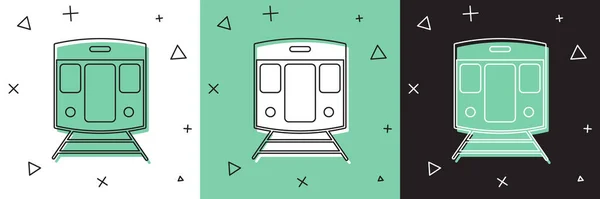 Ensemble Train et icône ferroviaire isolé sur fond blanc et vert, noir. Symbole des transports publics. Transport par métro. Metro underground. Vecteur — Image vectorielle