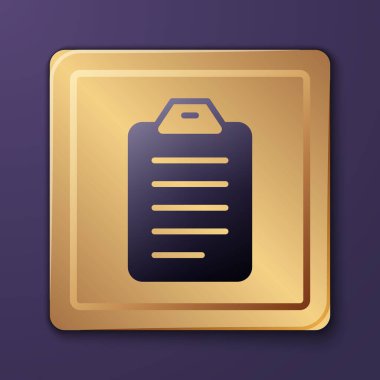 Mor Yapılacaklar listesi ya da planlama simgesi mor arka planda izole edildi. Altın kare düğme. Vektör