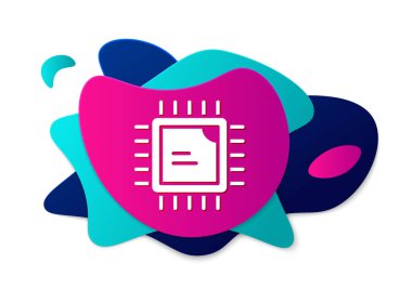 Beyaz arkaplanda izole edilmiş mikro devre işlemci simgesine sahip renkli bilgisayar işlemcisi. Devre kartlı çip ya da işlemci. Mikro işlemci. Sıvı şekilli soyut pankart. Vektör