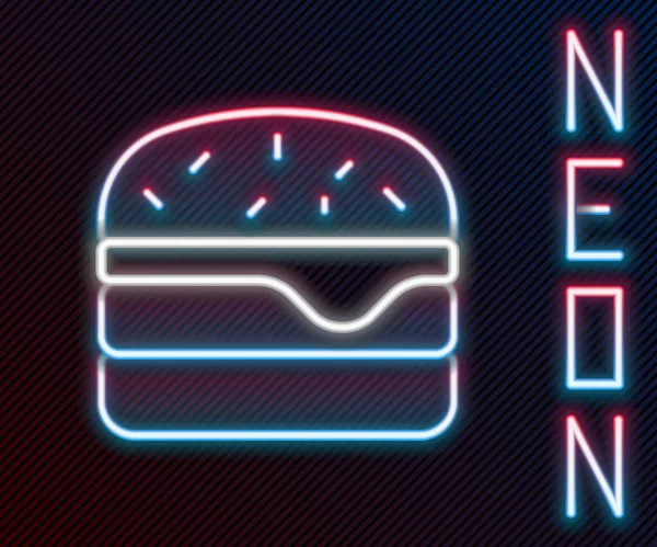 Glödande neon linje Burger ikon isolerad på svart bakgrund. Hamburgerikon. Smörgåsskylt för ostburgare. Snabbmatsmeny. Färgstarkt skisskoncept. Vektor — Stock vektor
