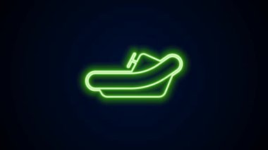 Parlayan neon hattı Rafting botu simgesi siyah arkaplanda izole edildi. Kürekleri olan şişme bir tekne. Su sporları, ekstrem sporlar, tatil, tatil. 4K Video hareketli grafik canlandırması