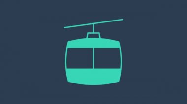 Mavi arkaplanda turkuaz kablo araba simgesi izole edildi. Füniküler işaret. 4K Video hareketli grafik canlandırması