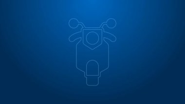 Mavi arka planda beyaz çizgi Scooter simgesi izole edildi. 4K Video hareketli grafik canlandırması