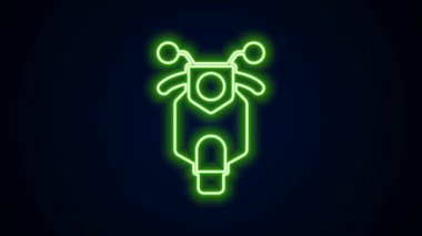 Parlayan neon çizgisi Scooter simgesi siyah arkaplanda izole edildi. 4K Video hareketli grafik canlandırması