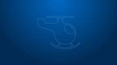 Mavi arka planda beyaz çizgili helikopter hava aracı ikonu izole edildi. 4K Video hareketli grafik canlandırması