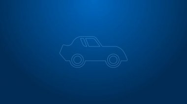 Mavi arka planda beyaz çizgi araba simgesi izole edildi. 4K Video hareketli grafik canlandırması