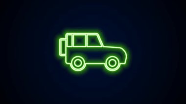 Parlayan neon hattı off road car simgesi siyah arka planda izole edildi. 4K Video hareketli grafik canlandırması