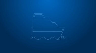 Okyanus simgesindeki beyaz çizgi yolcu gemisi mavi arka planda izole edildi. Dünyayı dolaşmak. 4K Video hareketli grafik canlandırması