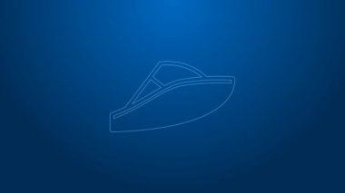 Mavi arka planda beyaz çizgi sürat teknesi simgesi izole edildi. 4K Video hareketli grafik canlandırması