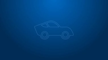 Mavi arka planda beyaz çizgi araba simgesi izole edildi. 4K Video hareketli grafik canlandırması