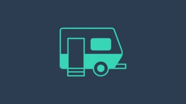 Turkuaz Rv Kamp ikonu mavi arka planda izole edildi. Gezici ev, karavan, yolculuk için ev karavanı. 4K Video hareketli grafik canlandırması