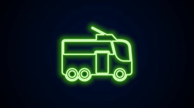 Parlayan neon hattı Trolleybus simgesi siyah arkaplanda izole edildi. Toplu taşıma sembolü. 4K Video hareketli grafik canlandırması