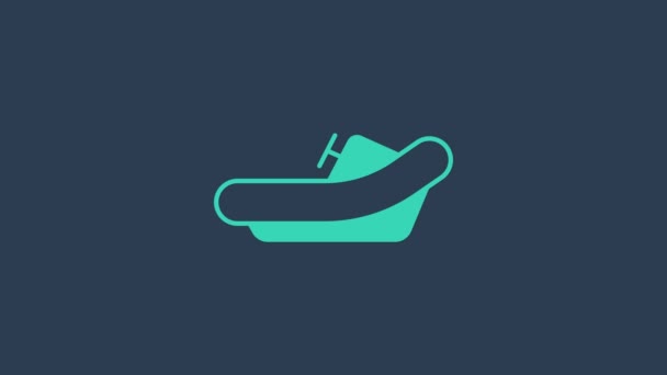 Türkises Raftingboot-Symbol isoliert auf blauem Hintergrund. Schlauchboot mit paddeln. Wassersport, Extremsport, Urlaub, Urlaub. 4K Video Motion Grafik Animation — Stockvideo
