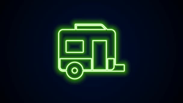 Glödande neon linje Rv Camping trailer ikon isolerad på svart bakgrund. Res husbil, husvagn, husbil för resor. 4K Video motion grafisk animation — Stockvideo