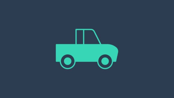 Turquesa Pickup icono de la camioneta aislado sobre fondo azul. Animación gráfica de vídeo 4K — Vídeo de stock