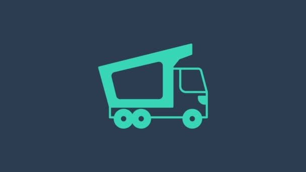 Turquesa entrega camión de carga icono del vehículo aislado sobre fondo azul. Animación gráfica de vídeo 4K — Vídeo de stock