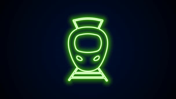 Świecąca neonowa linia Tramwaj i ikona kolejowa izolowane na czarnym tle. Symbol transportu publicznego. 4K Animacja graficzna ruchu wideo — Wideo stockowe