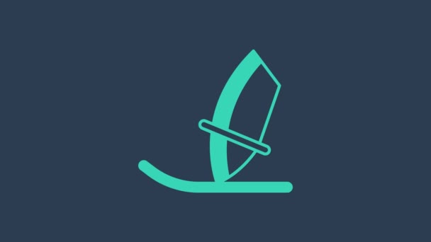 Icono de Windsurf turquesa aislado sobre fondo azul. Animación gráfica de vídeo 4K — Vídeos de Stock