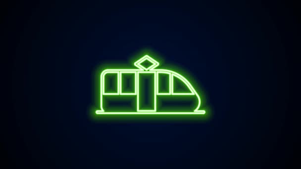 Linea al neon luminosa Tram e icona ferroviaria isolati su sfondo nero. Simbolo dei trasporti pubblici. Animazione grafica 4K Video motion — Video Stock