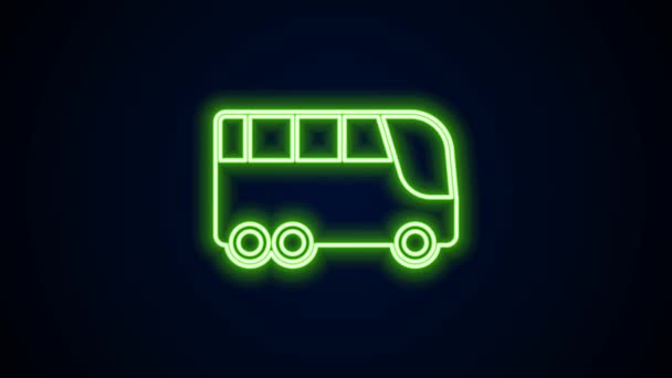 Ligne fluo lumineuse Icône de bus isolé sur fond noir. Concept de transport. Transport en bus. Symbole touristique ou véhicule public. Animation graphique de mouvement vidéo 4K — Video