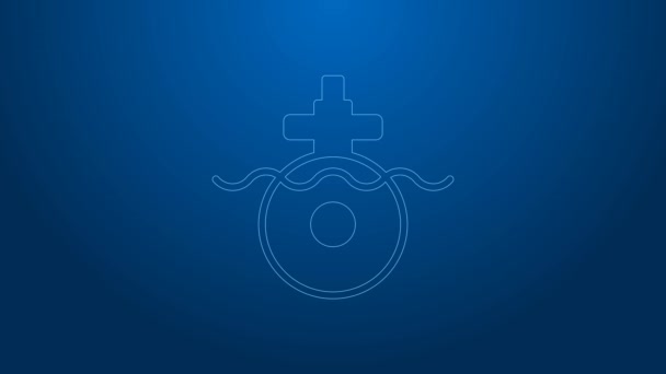 화이트 라인 잠수함 아이콘은 파란색 배경에 분리되어 있다. 군용 함선. 4K 비디오 모션 그래픽 애니메이션 — 비디오