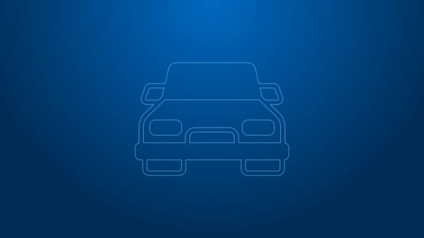 White line Car icon isolated on blue background. 4K Video motion graphic animation — Stock Video