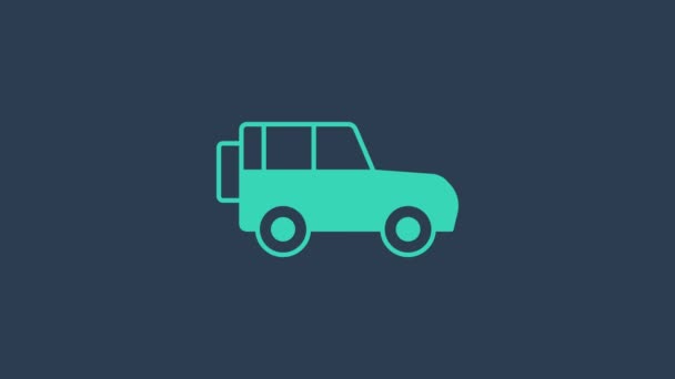 Turquesa Off road coche icono aislado sobre fondo azul. Animación gráfica de vídeo 4K — Vídeo de stock