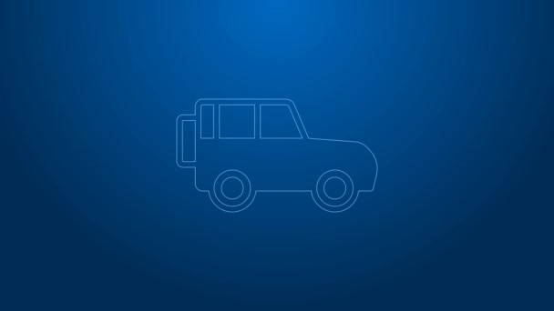 White line Off road car icon isolated on blue background. 4K Video motion graphic animation — Stock Video