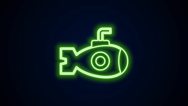 Glowing neon line Submarine icon isolated on black background. Military ship. 4K Video motion graphic animation — Stock Video