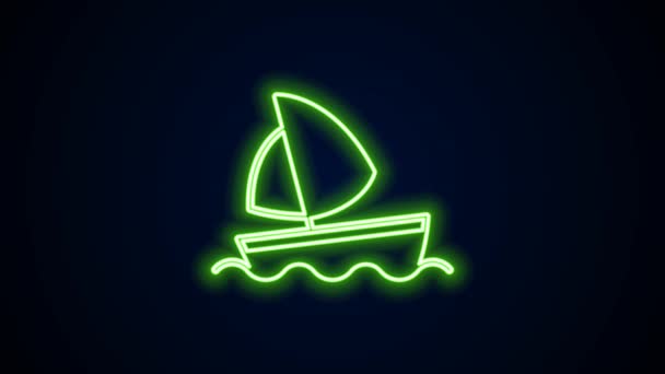 흑색 배경에는 네온 라인 요트 돛단배나 돛단배 아이콘 이 고립되어 있다. 솔 보트 해양 크루즈 여행. 4K 비디오 모션 그래픽 애니메이션 — 비디오