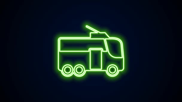 Lumineux néon ligne icône Trolleybus isolé sur fond noir. Symbole des transports publics. Animation graphique de mouvement vidéo 4K — Video