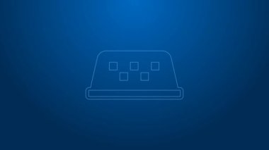 Mavi arka planda beyaz çizgili bir taksinin çatı simgesi var. 4K Video hareketli grafik canlandırması