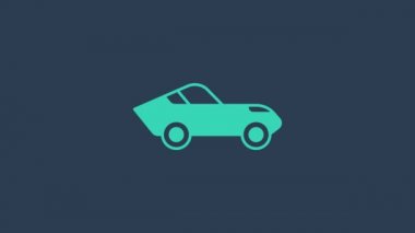 Turkuaz araba simgesi mavi arkaplanda izole edildi. 4K Video hareketli grafik canlandırması