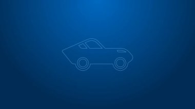 Mavi arka planda beyaz çizgi araba simgesi izole edildi. 4K Video hareketli grafik canlandırması