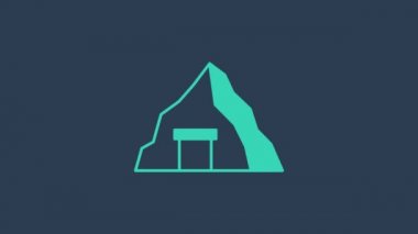 Turkuaz altın madeni ikonu mavi arka planda izole edildi. 4K Video hareketli grafik canlandırması