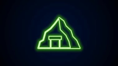 Parlayan neon hattı altın madeni simgesi siyah arkaplanda izole edildi. 4K Video hareketli grafik canlandırması