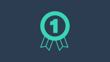 Turkuaz Madalya simgesi mavi arkaplanda izole edildi. Kazanan sembol. 4K Video hareketli grafik canlandırması