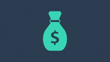 Turkuaz Eski para çantası simgesi mavi arka planda izole edildi. Nakit bankacılık tabelası. 4K Video hareketli grafik canlandırması