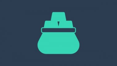 Mavi arka planda izole edilmiş turkuaz altın külçeleri ikonu. Altın külçeli çuval. 4K Video hareketli grafik canlandırması