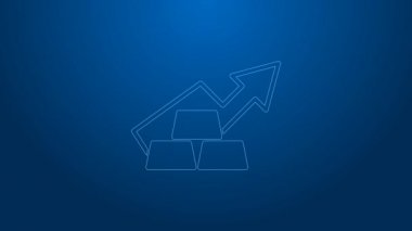 Mavi zemin üzerinde altın külçeleri olan beyaz çizgi finans çizelgesi çizelgesi. Finansal başarı kavramı. Altın yatırım konsepti. 4K Video hareketli grafik canlandırması