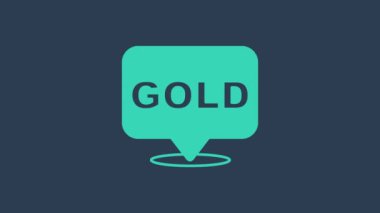 Turkuaz altın renkli simge mavi arkaplanda izole edildi. Bankacılık işi konsepti. 4K Video hareketli grafik canlandırması