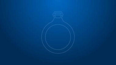 Beyaz çizgi Diamond nişan yüzüğü ikonu mavi arka planda izole edildi. 4K Video hareketli grafik canlandırması