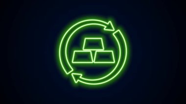 Parlayan neon hattı. Siyah arka planda izole edilmiş altın döviz ikonu. Para değiştirici. 4K Video hareketli grafik canlandırması