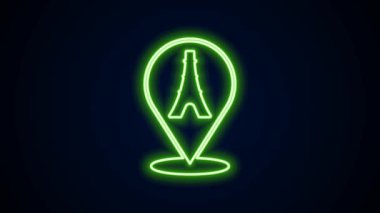 Parlayan neon hattı Eyfel kulesi simgesi siyah arka planda izole edildi. Fransa Paris simgesi. 4K Video hareketli grafik canlandırması