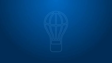 Beyaz çizgi Sıcak hava balonu ikonu mavi arkaplanda izole edildi. Seyahat için hava taşımacılığı. 4K Video hareketli grafik canlandırması