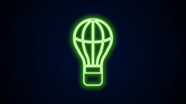 Parlayan neon hattı Sıcak hava balonu simgesi siyah arkaplanda izole edildi. Seyahat için hava taşımacılığı. 4K Video hareketli grafik canlandırması