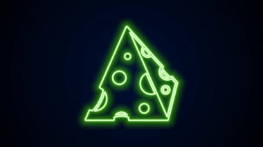 Parlayan neon çizgili peynir simgesi siyah arkaplanda izole edildi. 4K Video hareketli grafik canlandırması