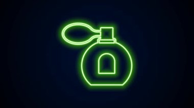 Parlayan neon hattı Parfüm ikonu siyah arkaplanda izole edildi. 4K Video hareketli grafik canlandırması