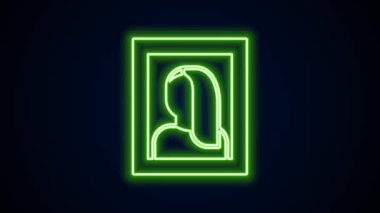 Müze simgesinde parlayan neon çizgisi portresi resmi siyah arkaplanda izole edilmiş. 4K Video hareketli grafik canlandırması