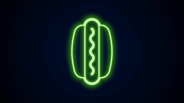 Parlayan neon hattı Hotdog sandviç ikonu siyah arkaplanda izole edildi. Sosis ikonu. Fast food burcu. 4K Video hareketli grafik canlandırması